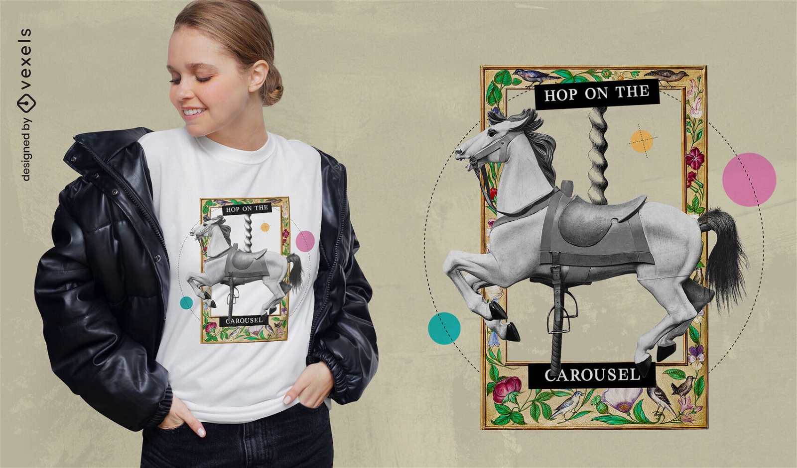Horse on carousel collage t-shirt psd