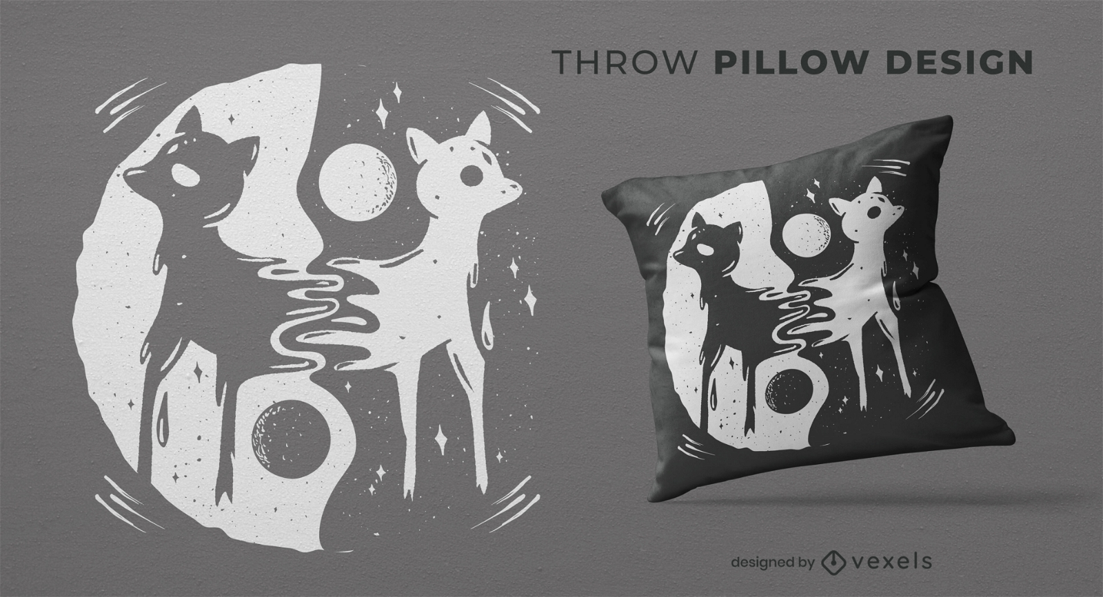Yin yang deer throw pillow design
