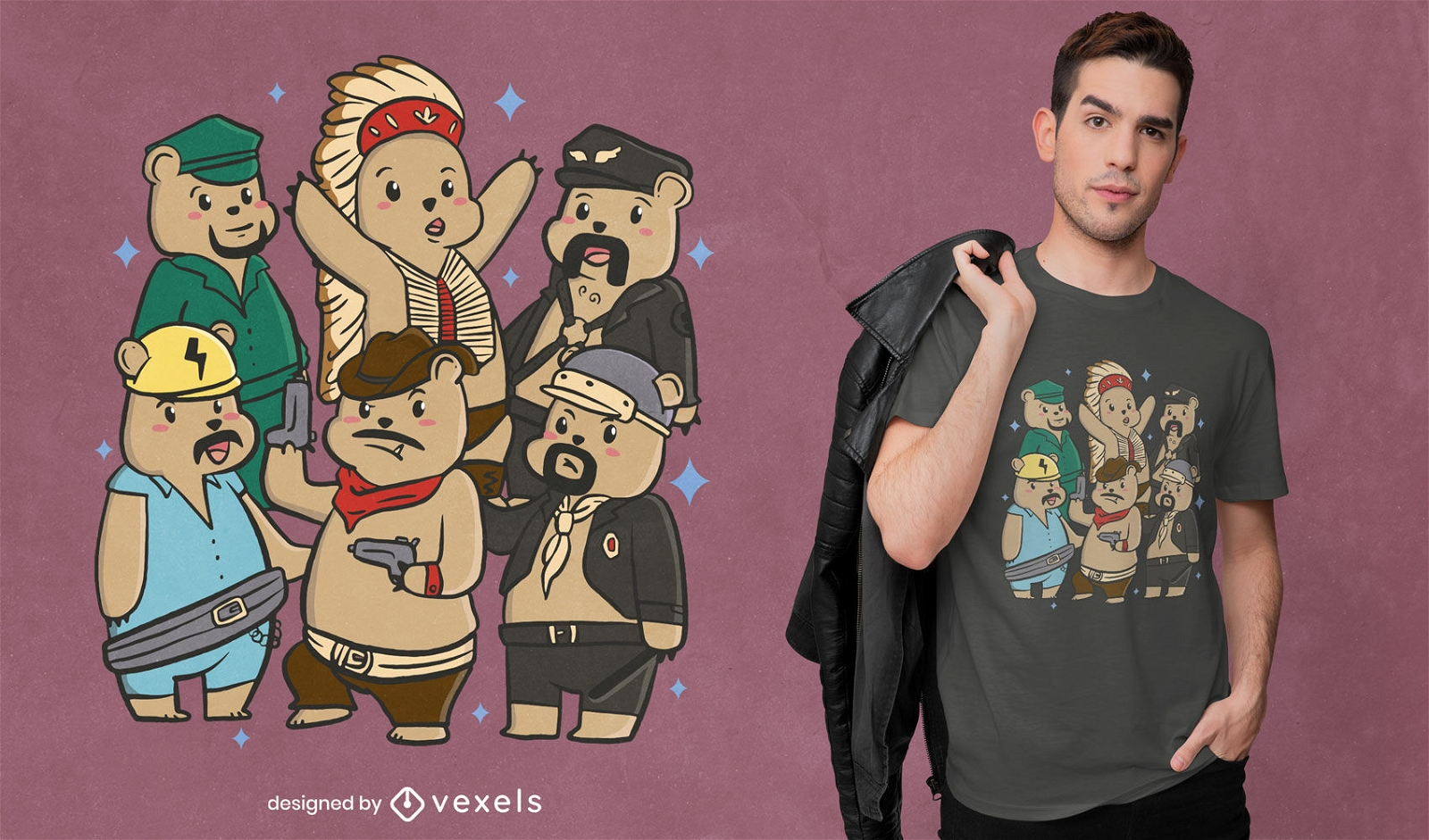 Desenho de camisetas com personagens de urso