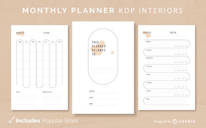 Planificador mensual plantilla minimalista KDP interior design