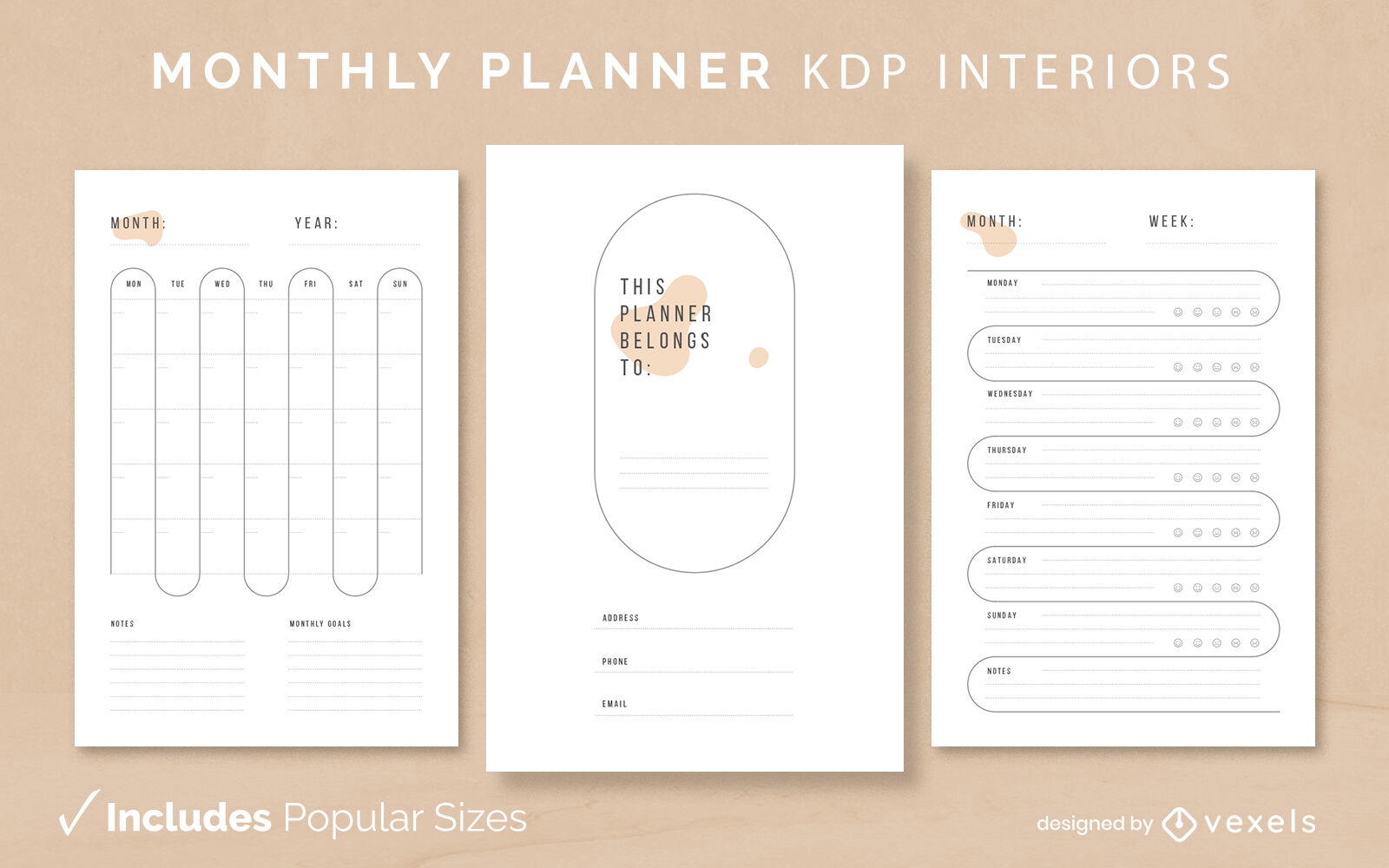 Minimalistische Vorlage für den Monatsplaner KDP Innenarchitektur