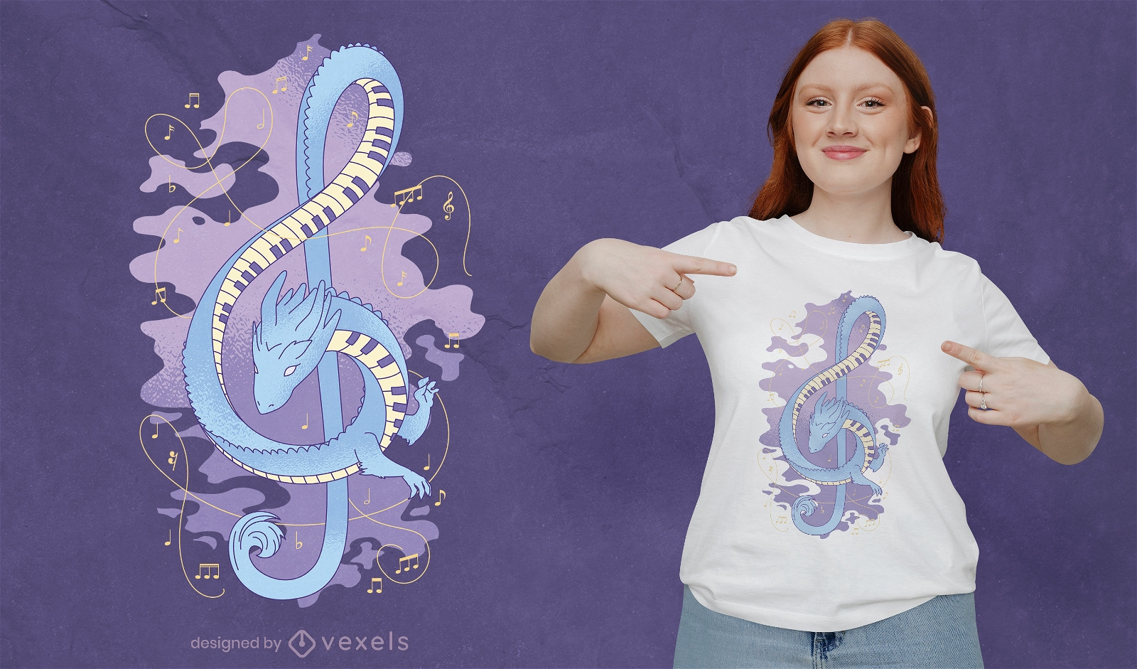 Diseño de camiseta de dragón musical.