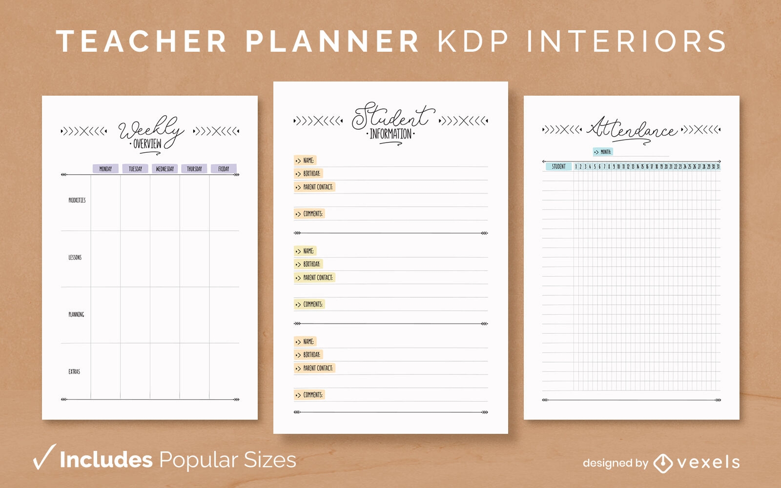 Modelo de design de diário do planejador de professores KDP