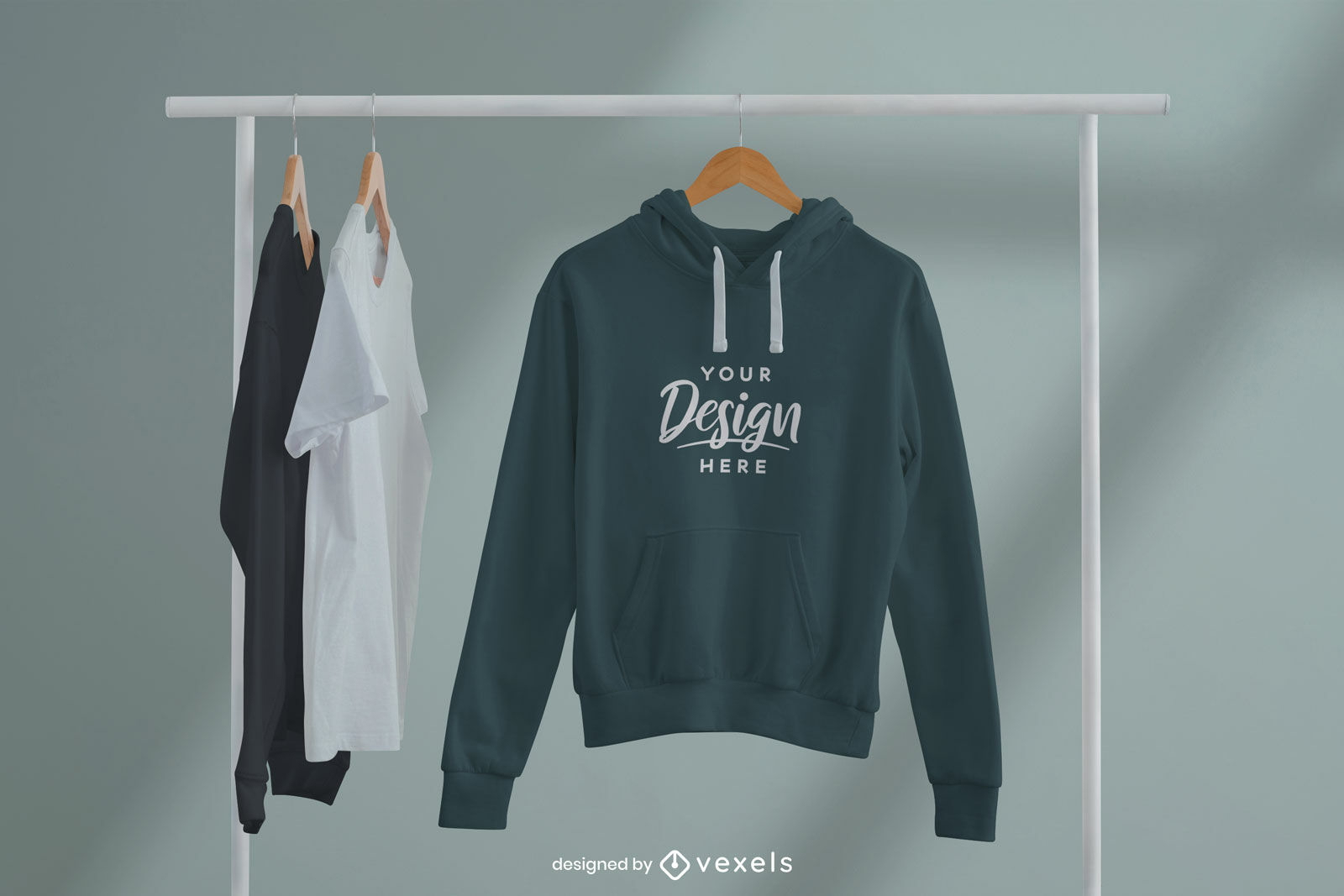 Hoodie with t-shirts on clothes hanger mockup