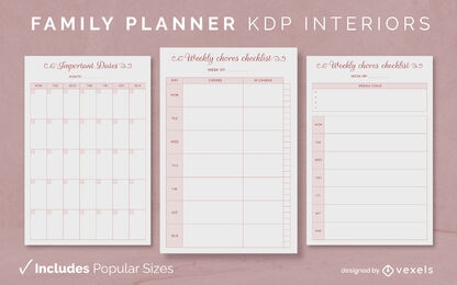 Family planner diary template KDP interior design