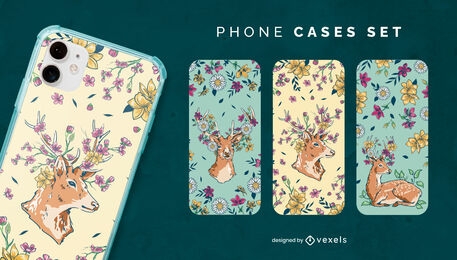 Conjunto de capas de telefone florais de cervo