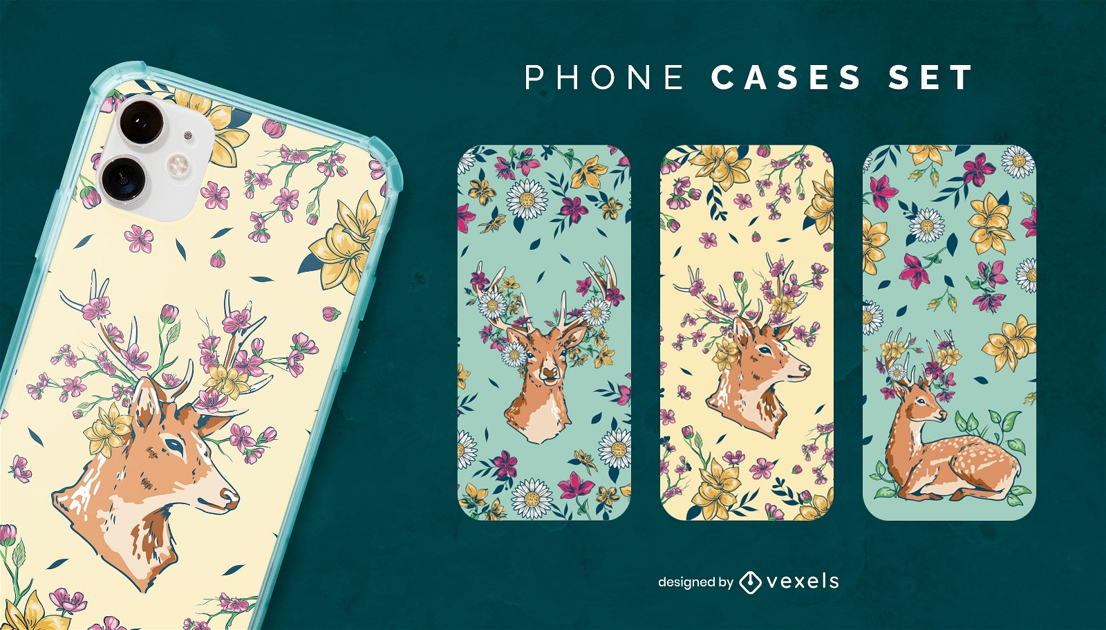 Conjunto de capas de telefone florais de cervo