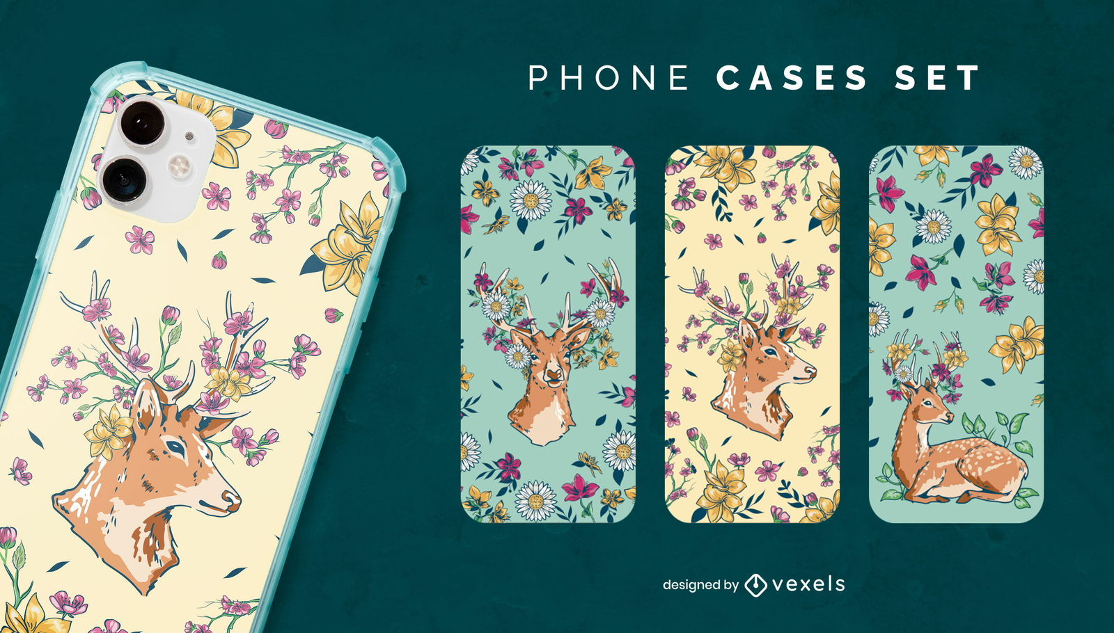 Conjunto de fundas de teléfono de ciervo floral