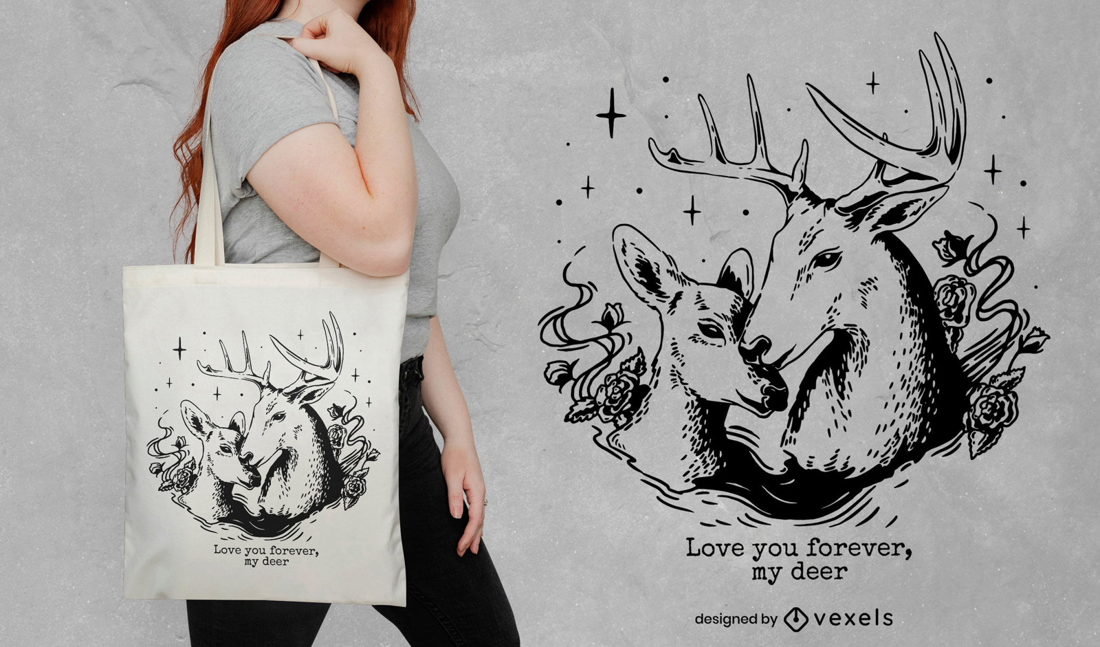 Diseño de bolso tote de pareja de ciervos