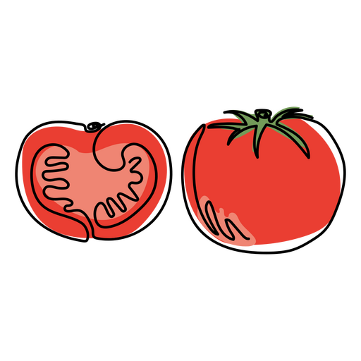 Food continuous line tomato color PNG Design