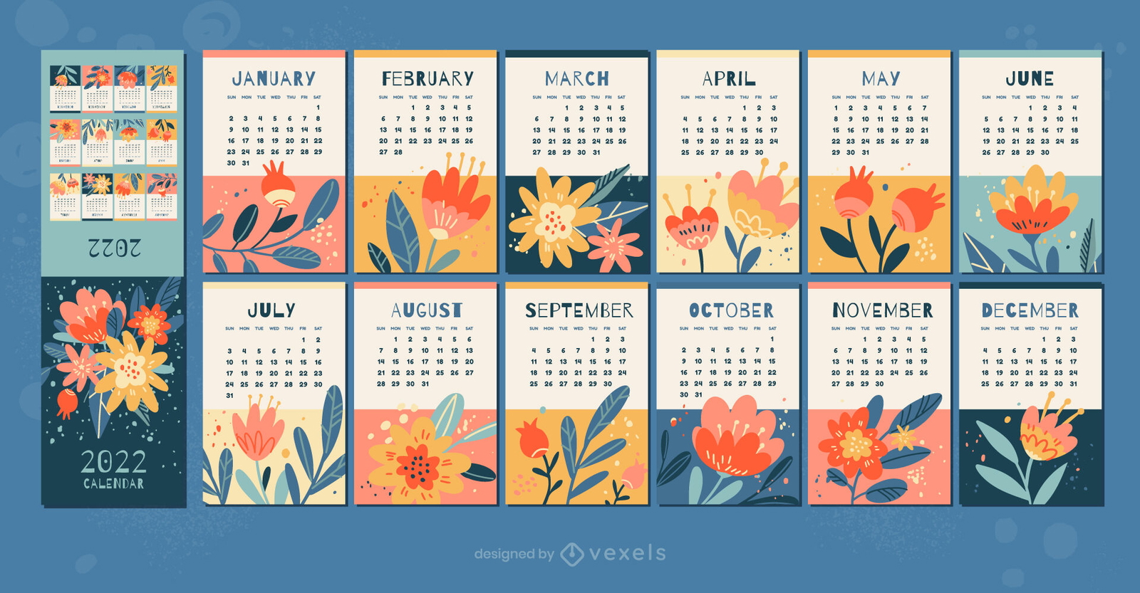 Calendário plano de natureza floral 2022