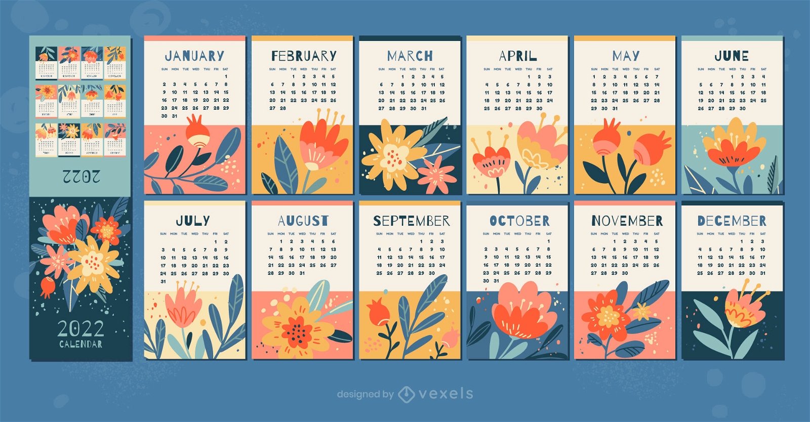 Floral nature flat calendar 2022