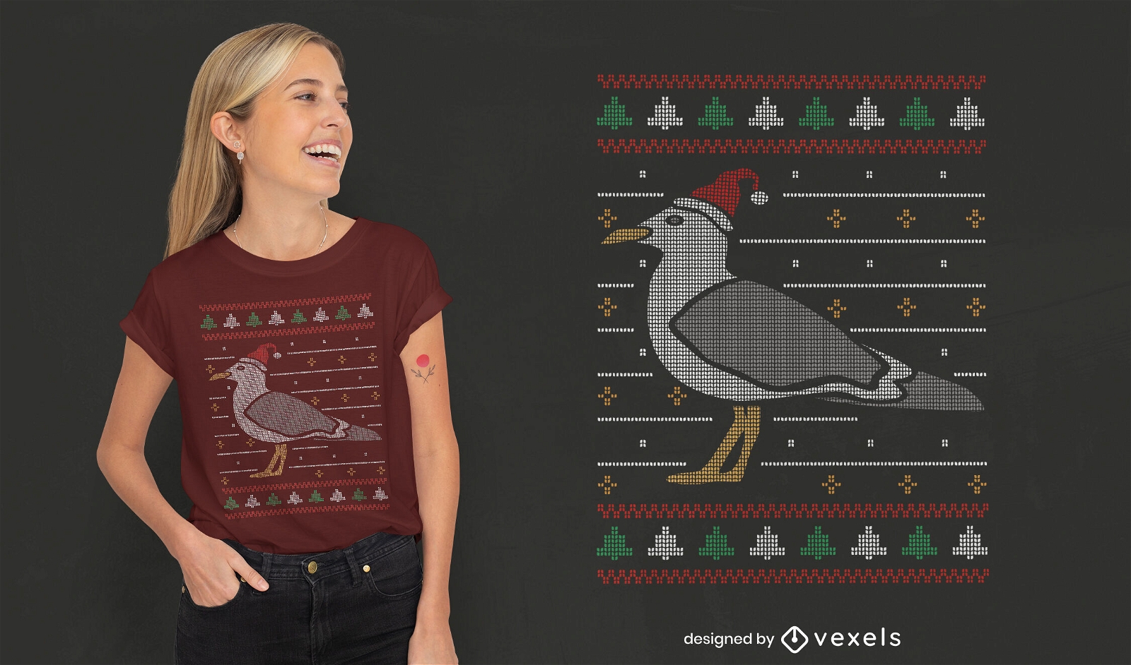 Diseño de camiseta de suéter feo de gaviota navideña