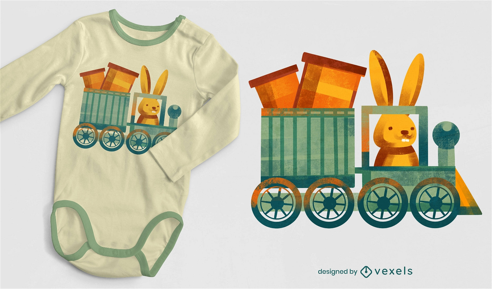 Rabbit driving train with gifts t-shirt psd