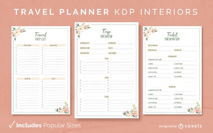 Floral travel planner template KDP interior design