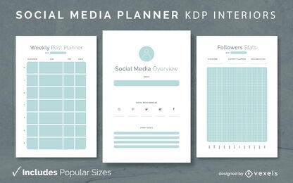 Plantilla de diseño de planificador de redes sociales KDP