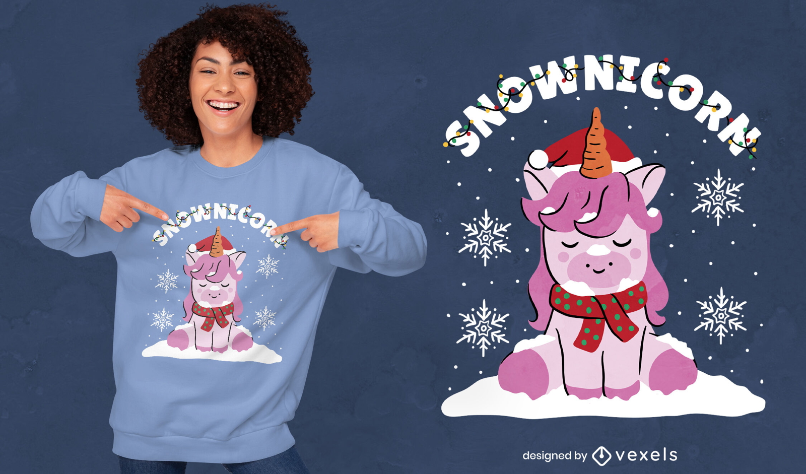 Design de camiseta de unic?rnio de Natal Snownicorn