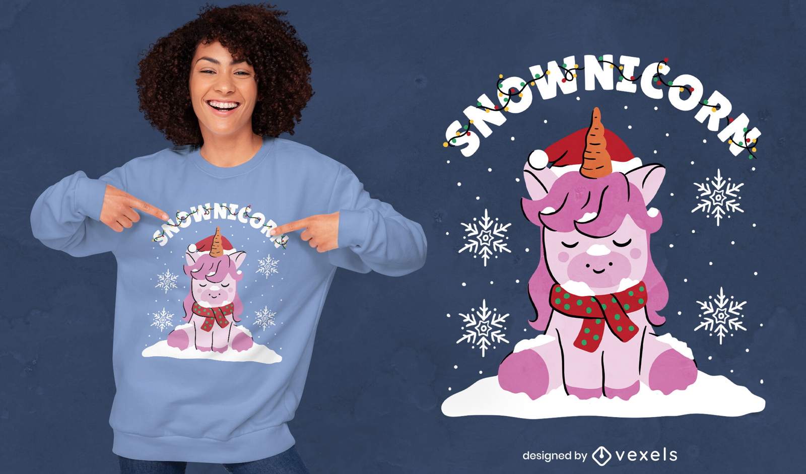 Diseño de camiseta de unicornio navideño Snownicorn