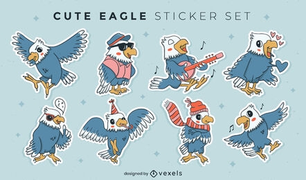Conjunto de adesivos de desenho animado de pássaro águia