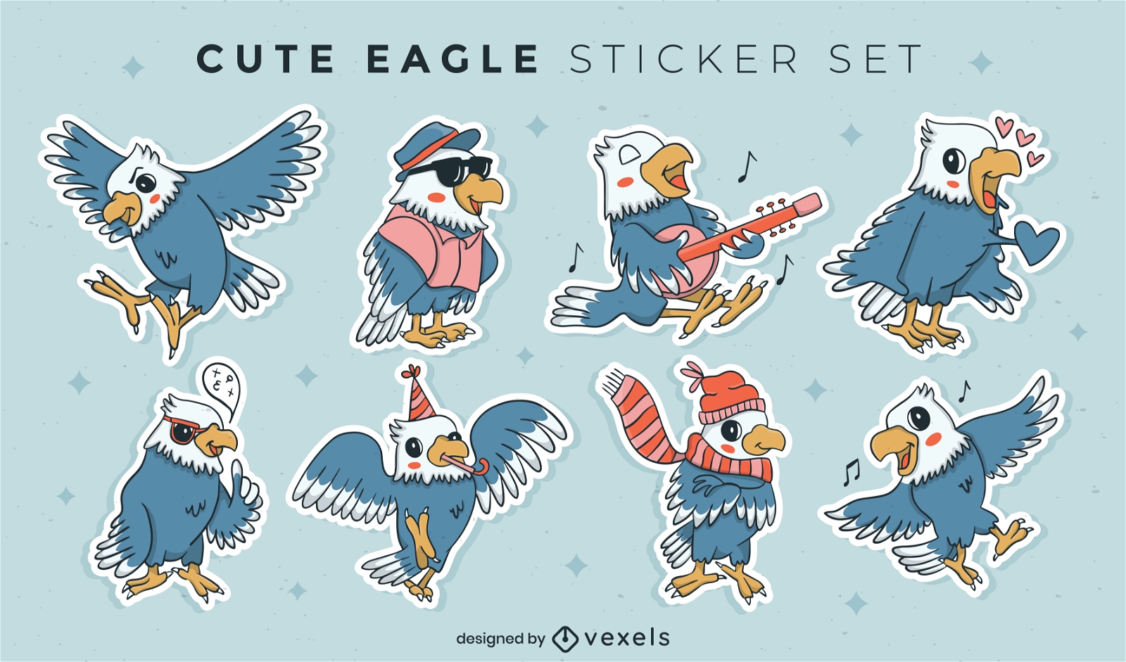 Conjunto de pegatinas de dibujos animados de animales águila pájaro