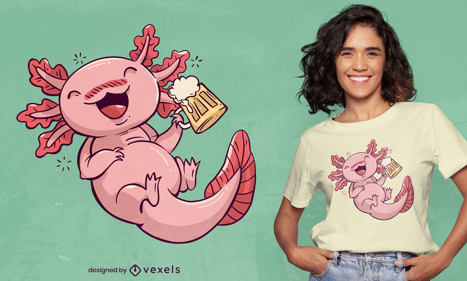 Diseño de camiseta borracho axolotl