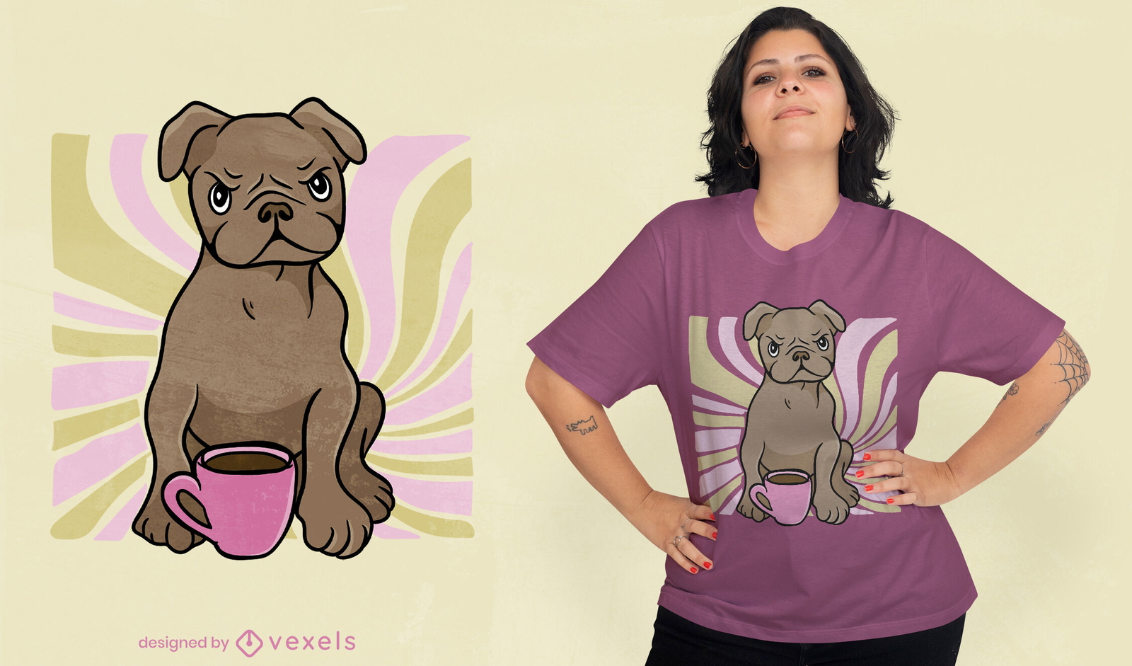 Diseño de camiseta de perro bulldog gruñón