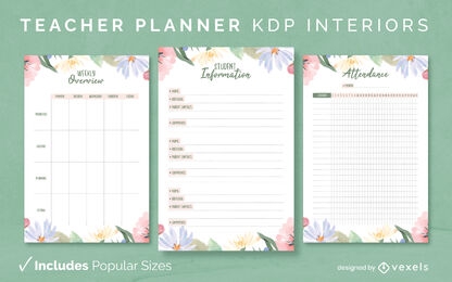 Floral teacher planner template KDP interior design