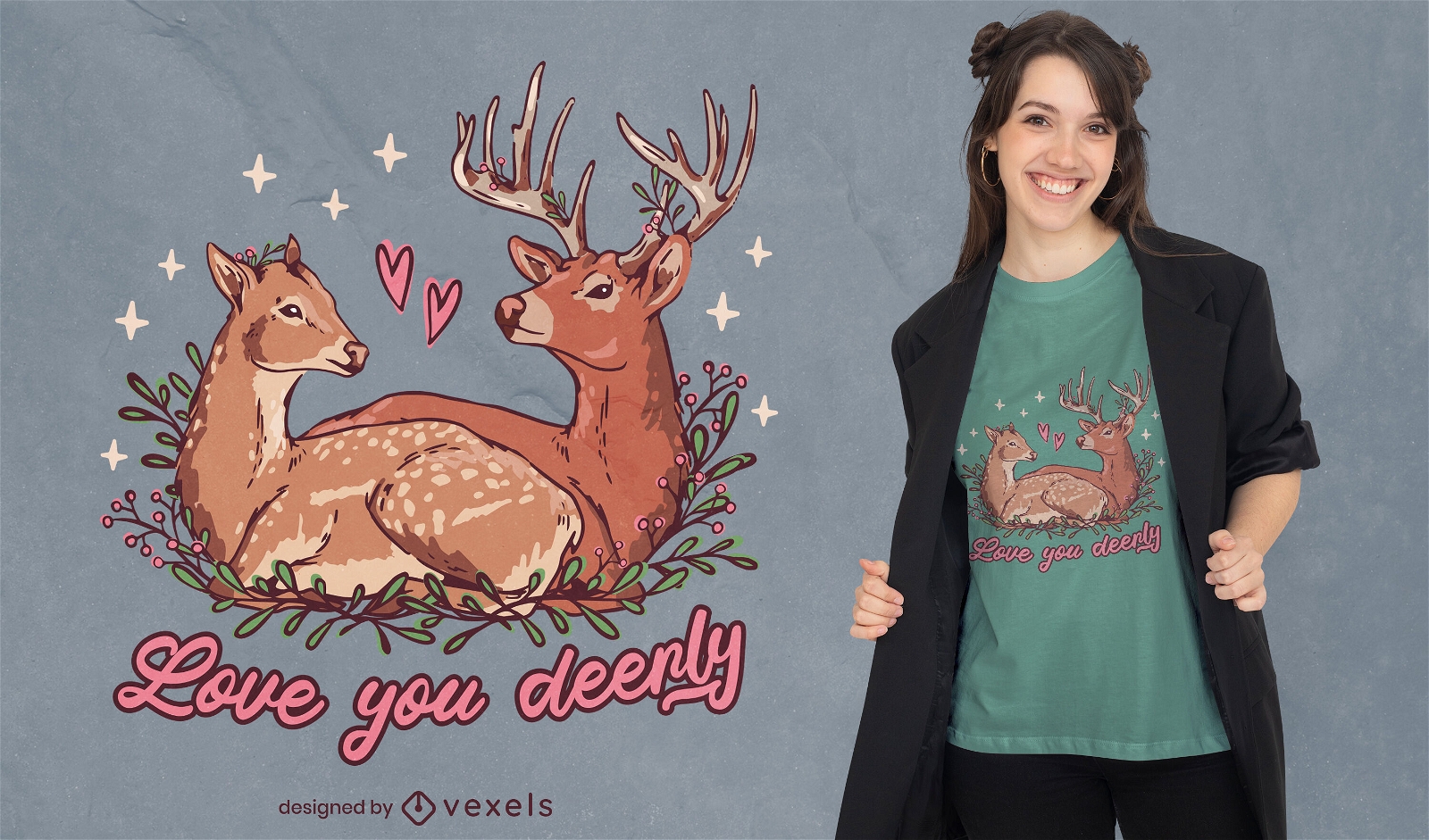Dise?o de camiseta de animales de ciervo enamorados.