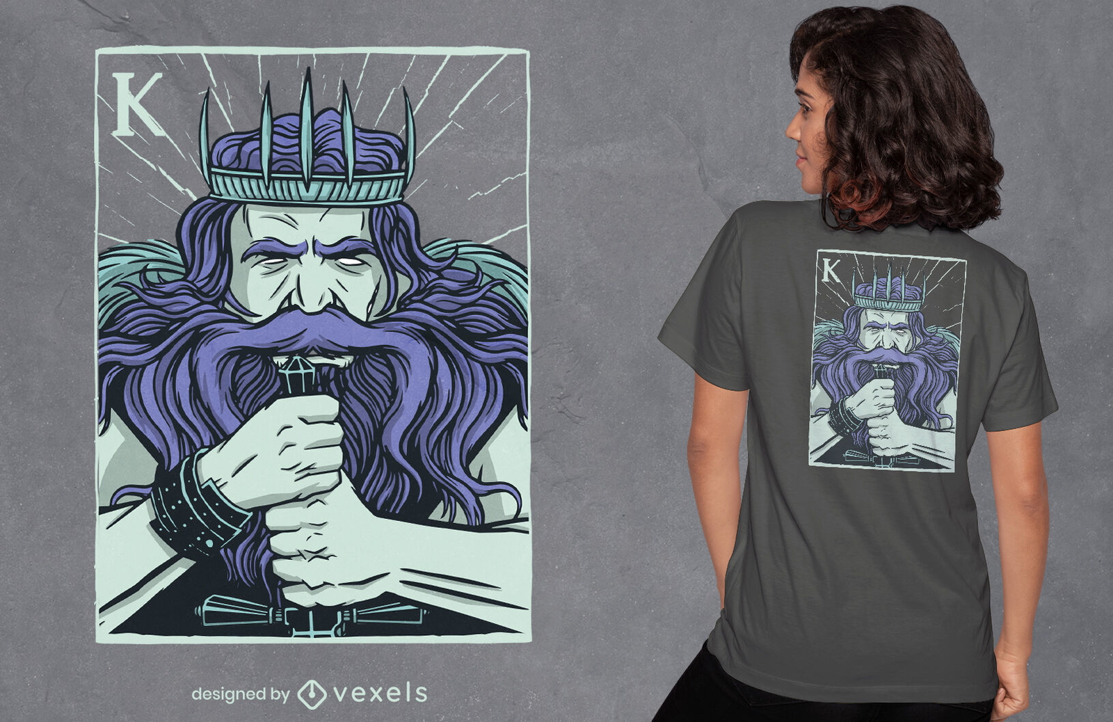 Diseño de camiseta medieval King Card.