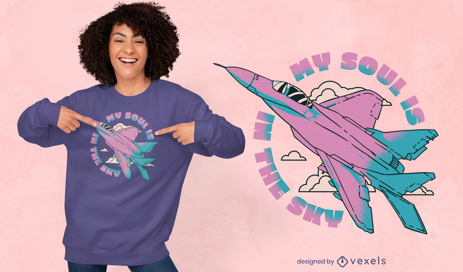 Avião voando no céu com design de camiseta