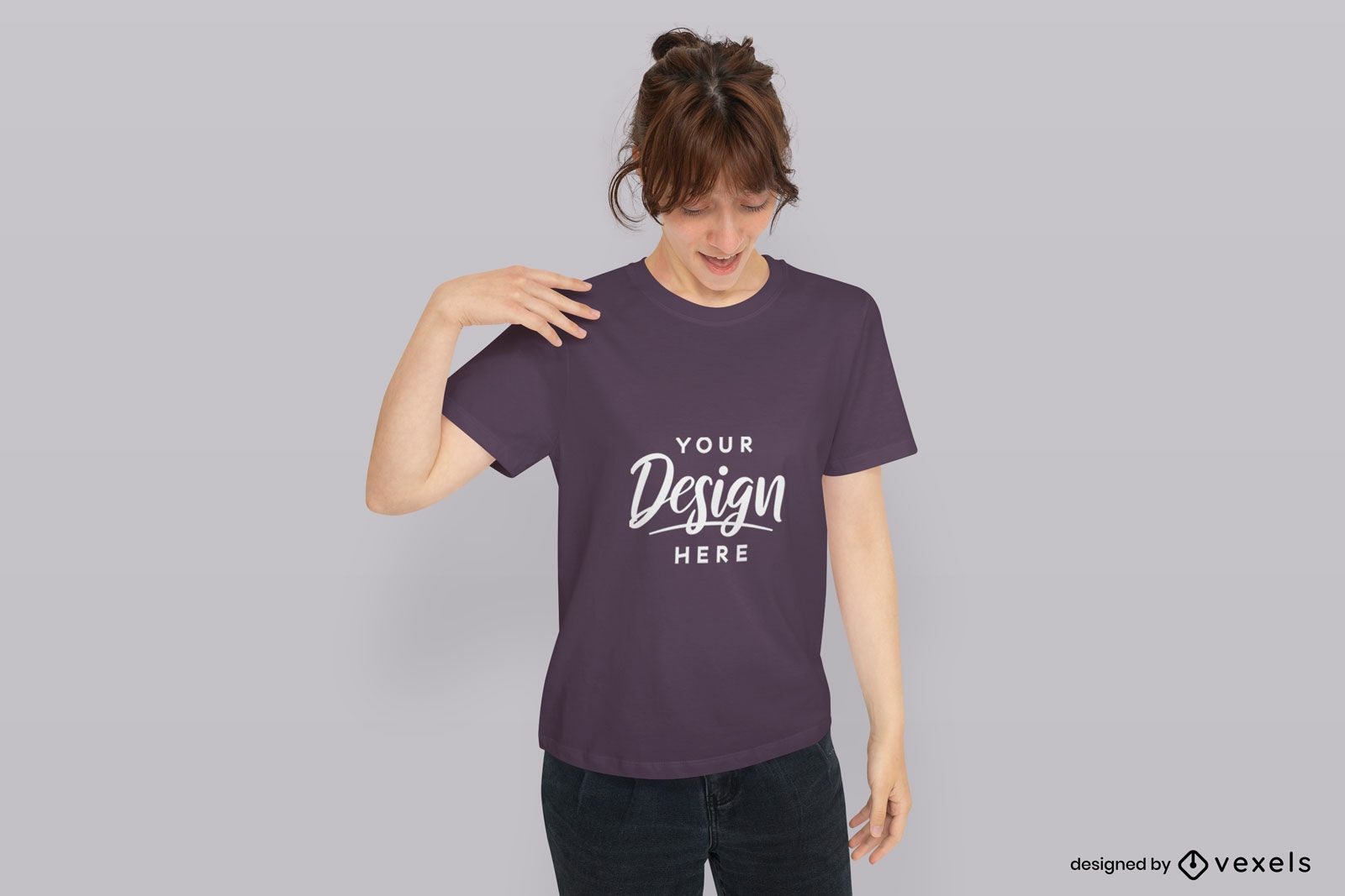 Girl with brown hair and t-shirt mockup