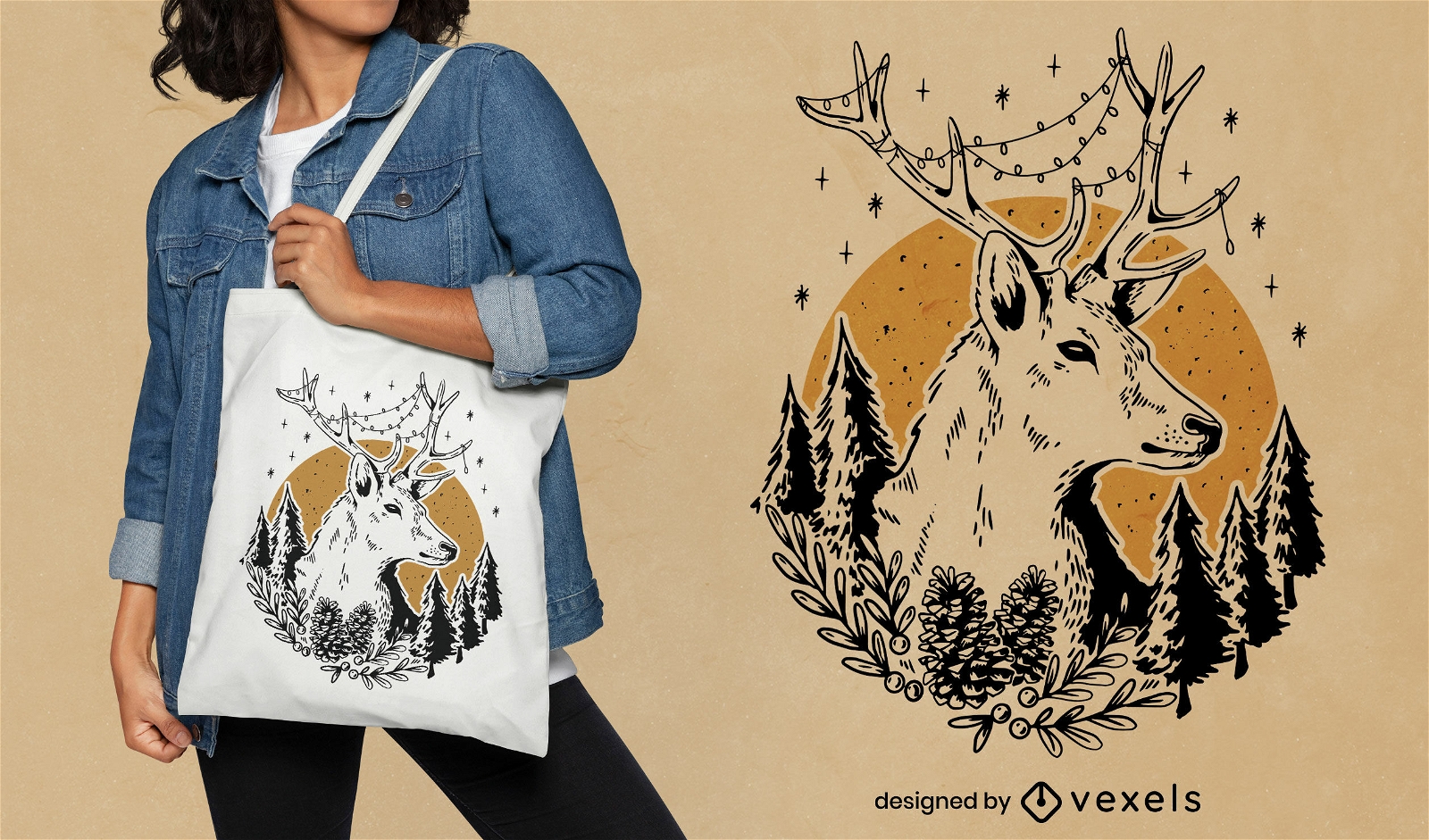 Desenho de bolsa de animais selvagens de cervos na natureza