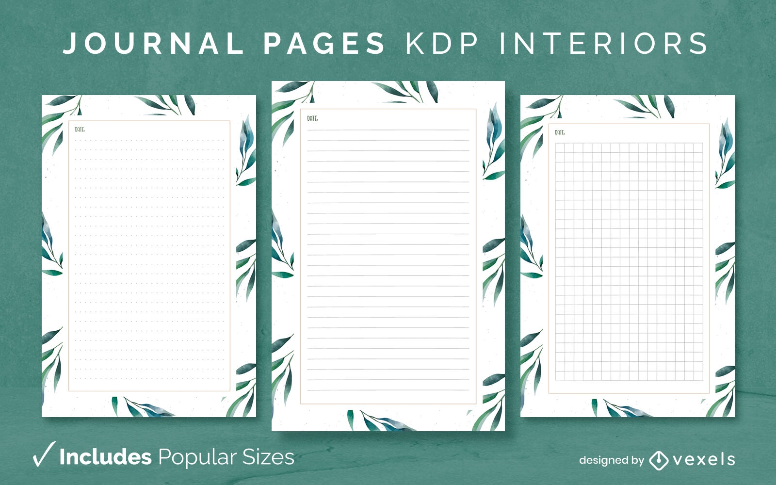 Aquarell Blätter Journal Design-Vorlage KDP