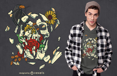 Design de camiseta de caveira quebrada