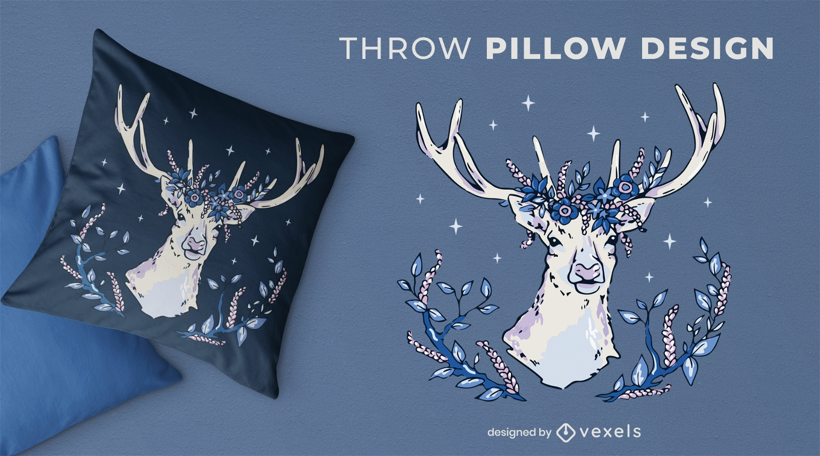 Deer with flowers and leaves throw pillow design