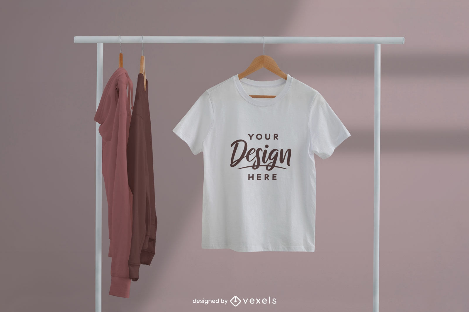 Clothes on hanger and rack t-shirt mockup