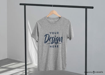T-shirt on hanger and clothes rack mockup