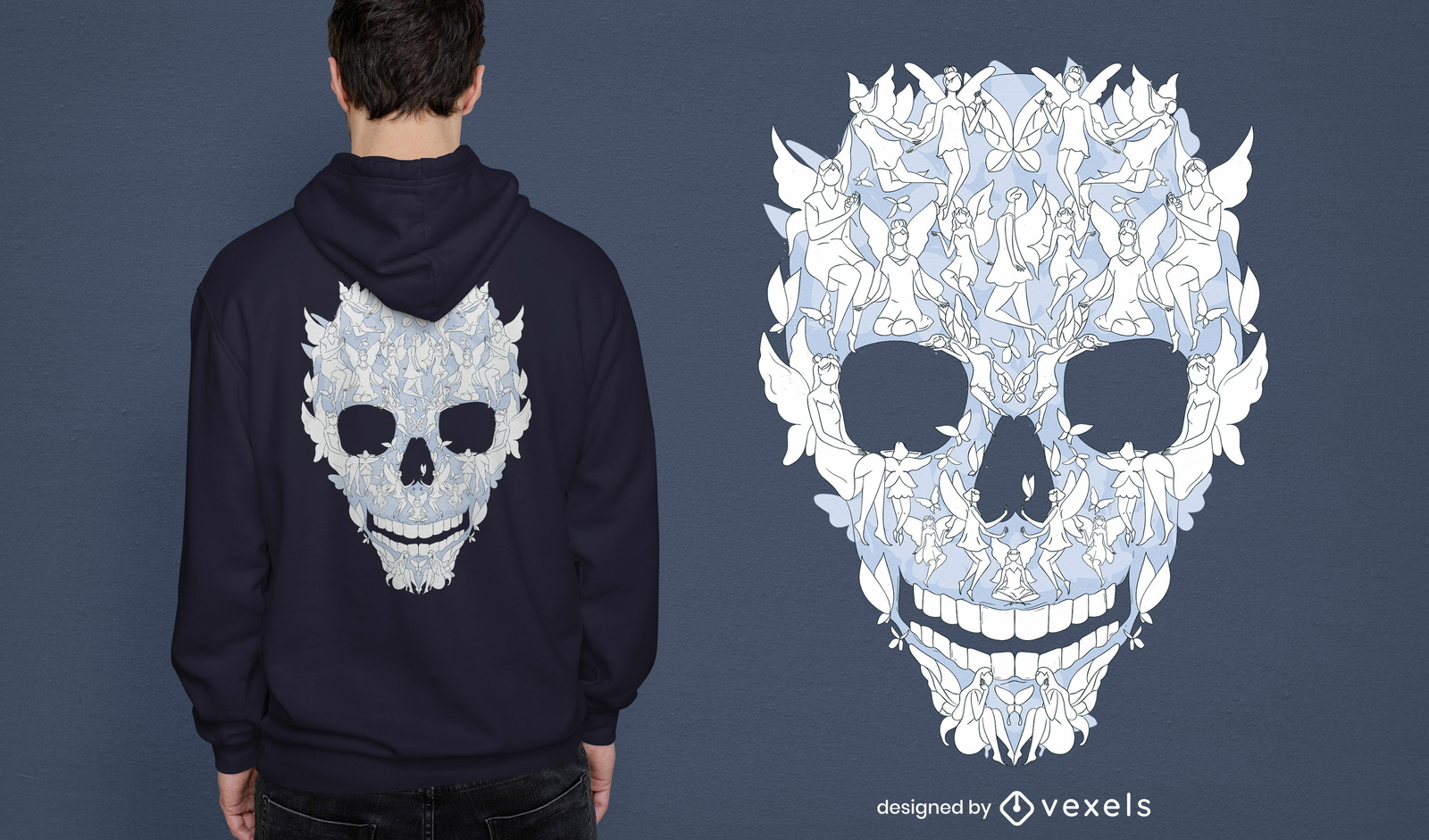 Diseño de camiseta de calavera de hadas.