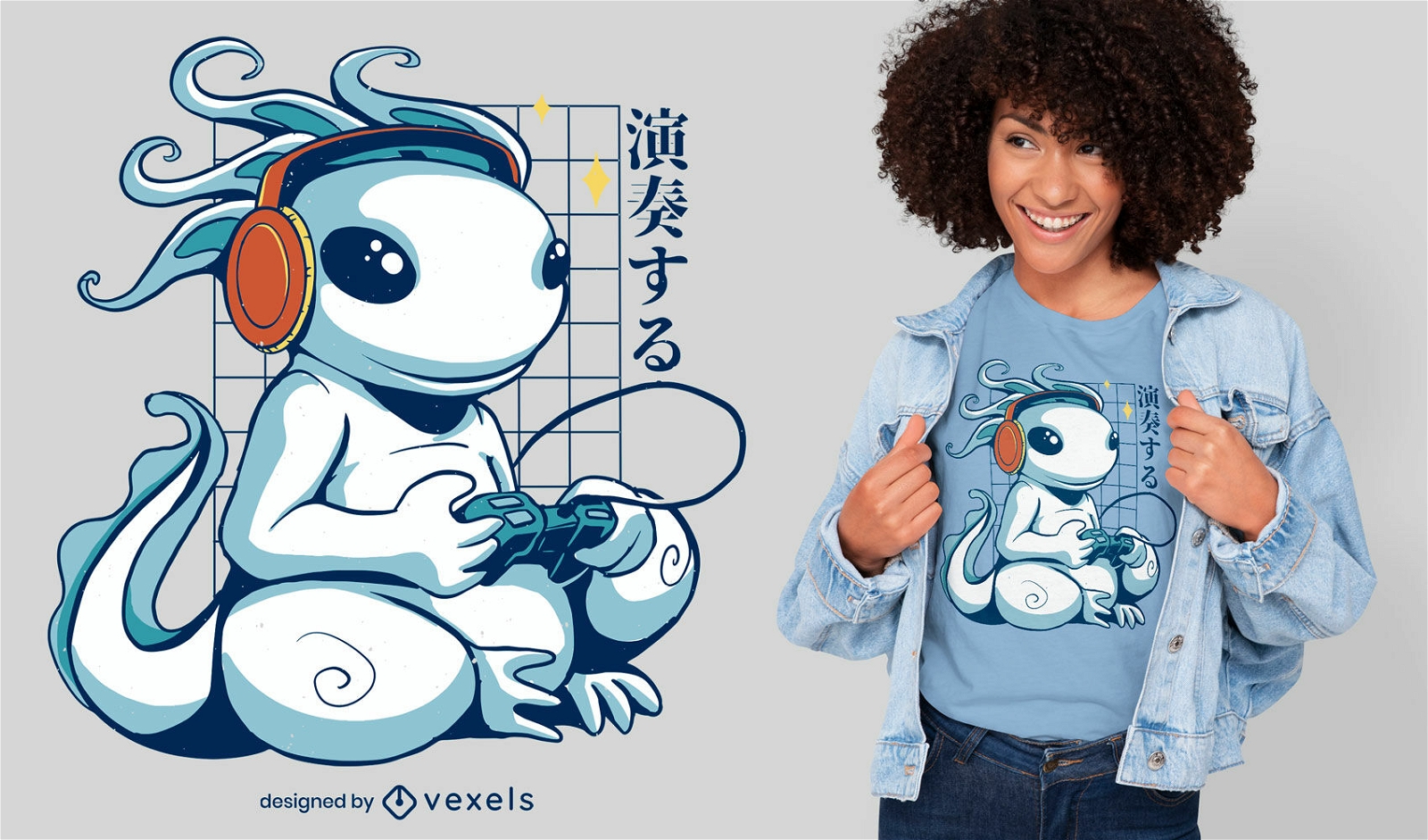 Design de t-shirt axolotl para jogos