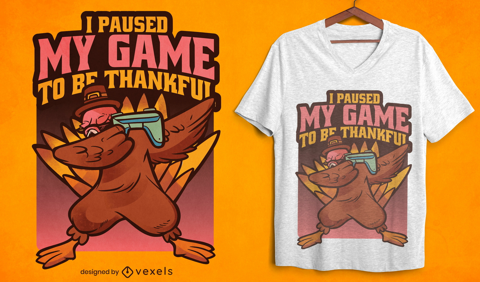 Diseño de camiseta de acción de gracias de pavo de juegos.