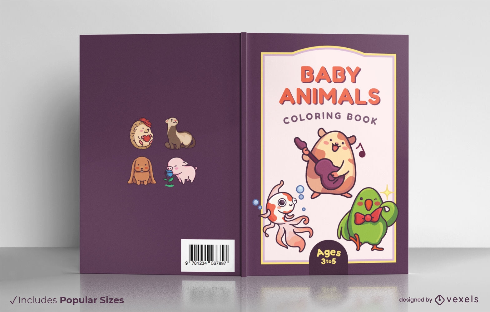 M?sicos de animais beb?s para colorir design de capa de livro
