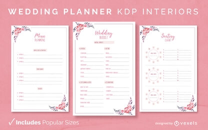 Plantilla de diseño de diario para planificador de bodas KDP