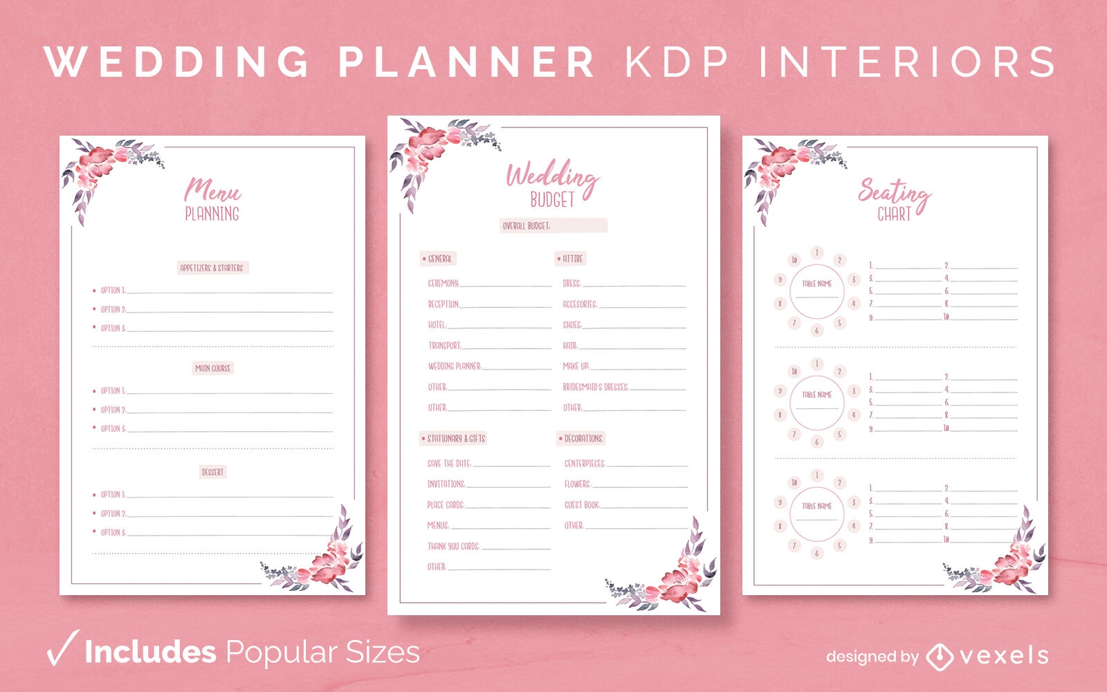 Wedding planner journal design template KDP