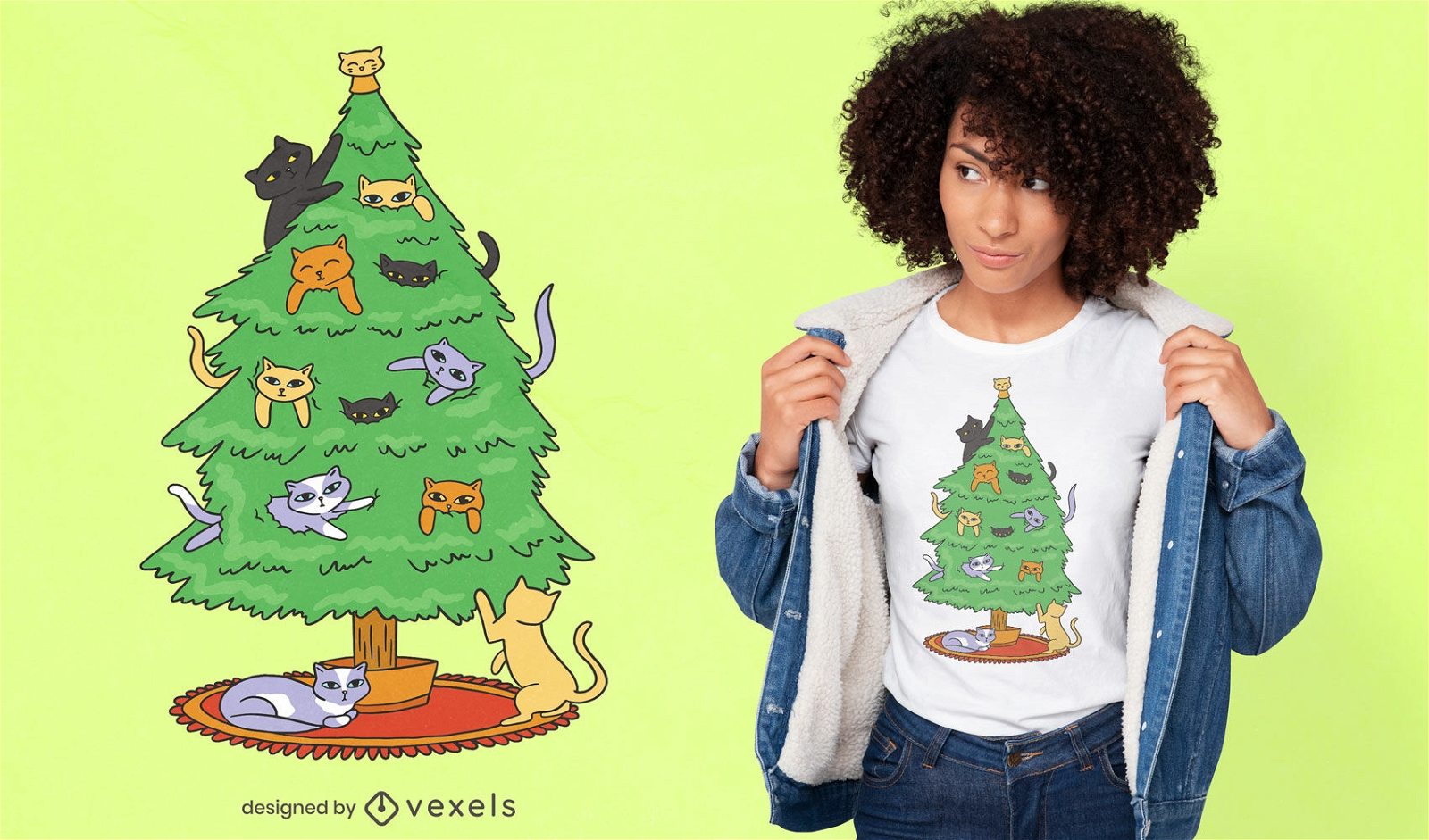 Design de t-shirt de ?rvore de gato de natal