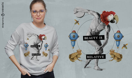 Statue mit Vogelkopf-Collage-T-Shirt psd