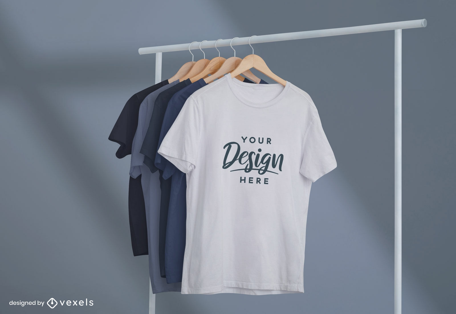 T-shirts on hanger and clothes rack mockup