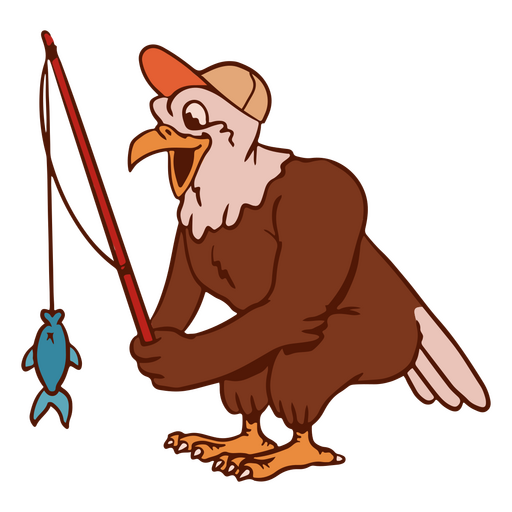 Eagle cartoon fishing PNG Design