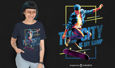 Mann springt mit Skateboard-T-Shirt PSD