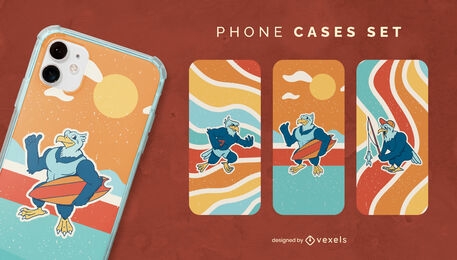 Cartoon eagle retro phone cases set