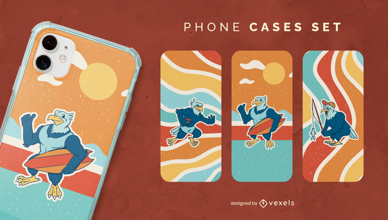 Conjunto de capas de telefone cartoon águia retro